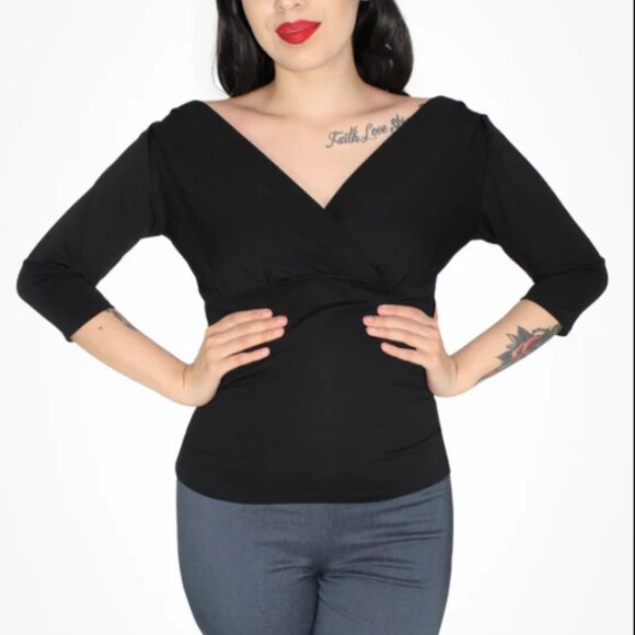 NWT Hemet Black Three Quarter Sleeve Top - Picture 1 of 7